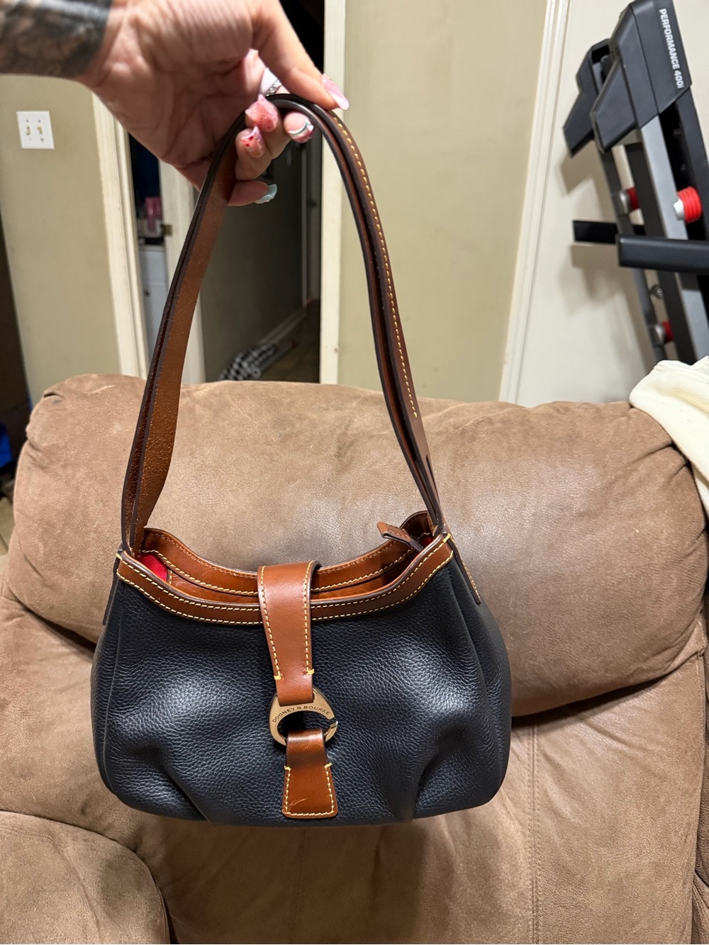 Dooney & Bourke Black Pebbled Leather Hobo with Brown Trim